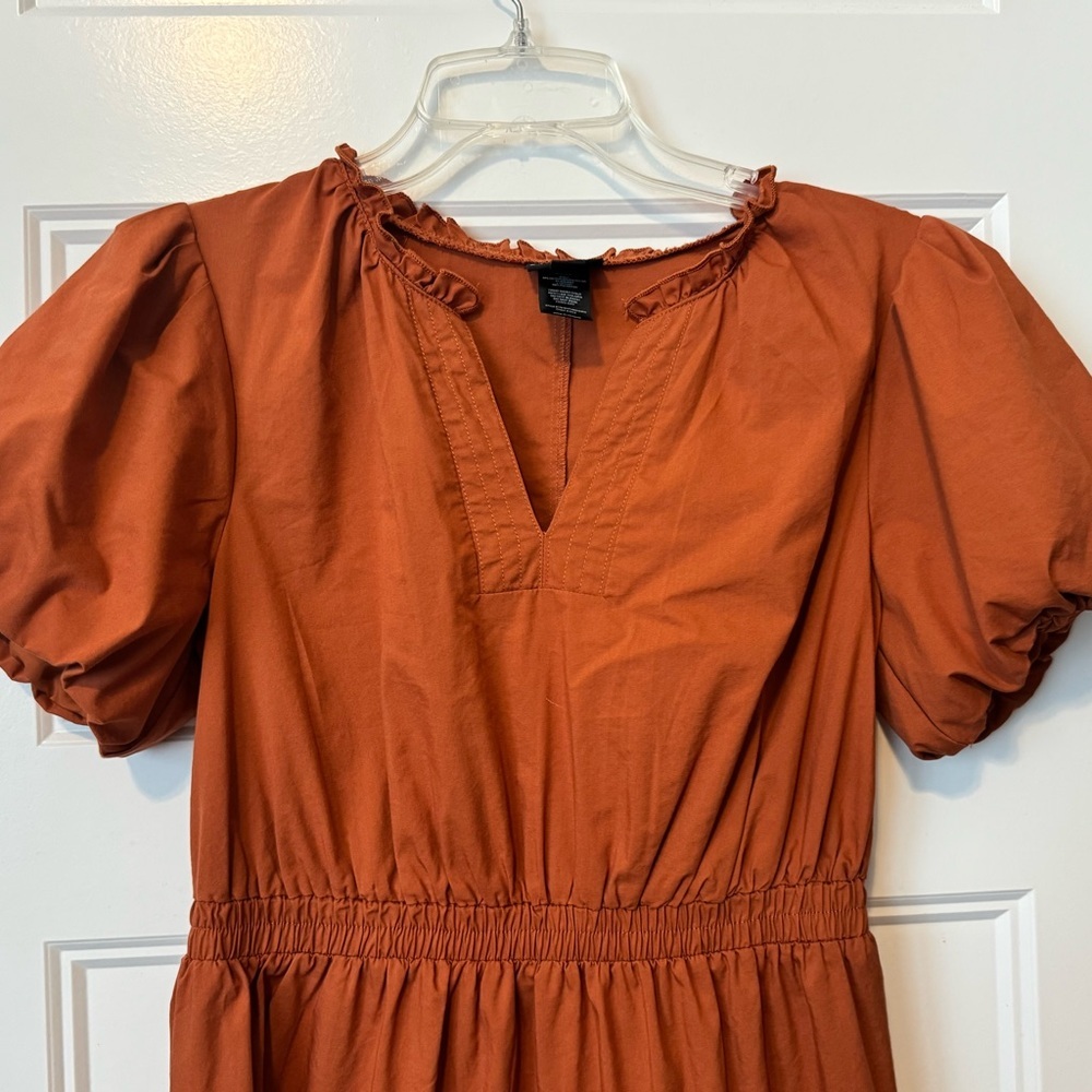 Kate & Lily Rust Color Boho Tiered Midi Dress with Puff Sleeves SZ 6 Cottagecore - Picture 2 of 5